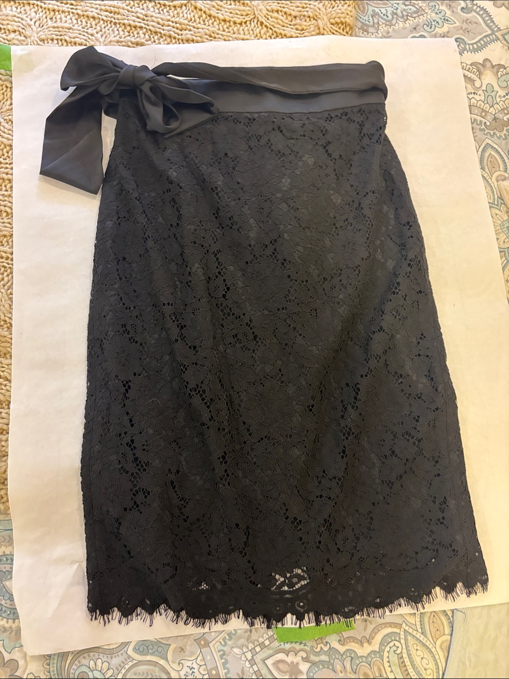 J. Crew Black Lace Pencil Skirt with Waist Tie